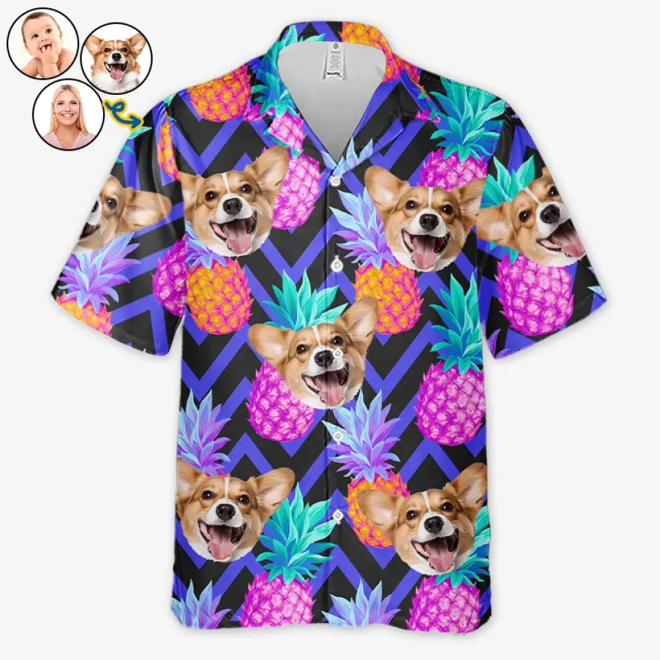 Photo personnalisée : Profitez pleinement de l'ambiance tropicale estivale ! T-shirt hawaïen unisexe personnalisé pour chien et chat ! Cadeau de vacances d'été, cadeau pour propriétaires d'animaux et amoureux des animaux.