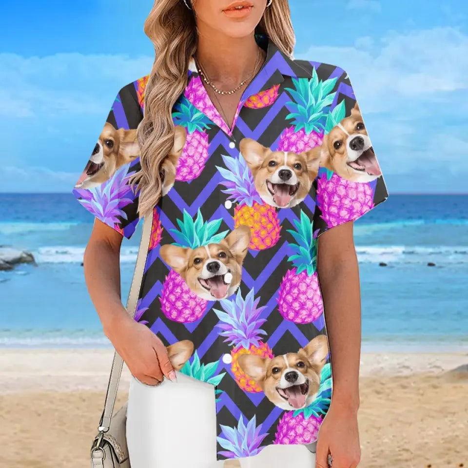 Photo personnalisée : Profitez pleinement de l'ambiance tropicale estivale ! T-shirt hawaïen unisexe personnalisé pour chien et chat ! Cadeau de vacances d'été, cadeau pour propriétaires d'animaux et amoureux des animaux.