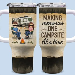 Toi et moi, partenaires de camping pour la vie - Gobelet personnalisé en acier inoxydable de 1 134 ml avec poignée - Cadeau pour mari et femme, amoureux du camping
