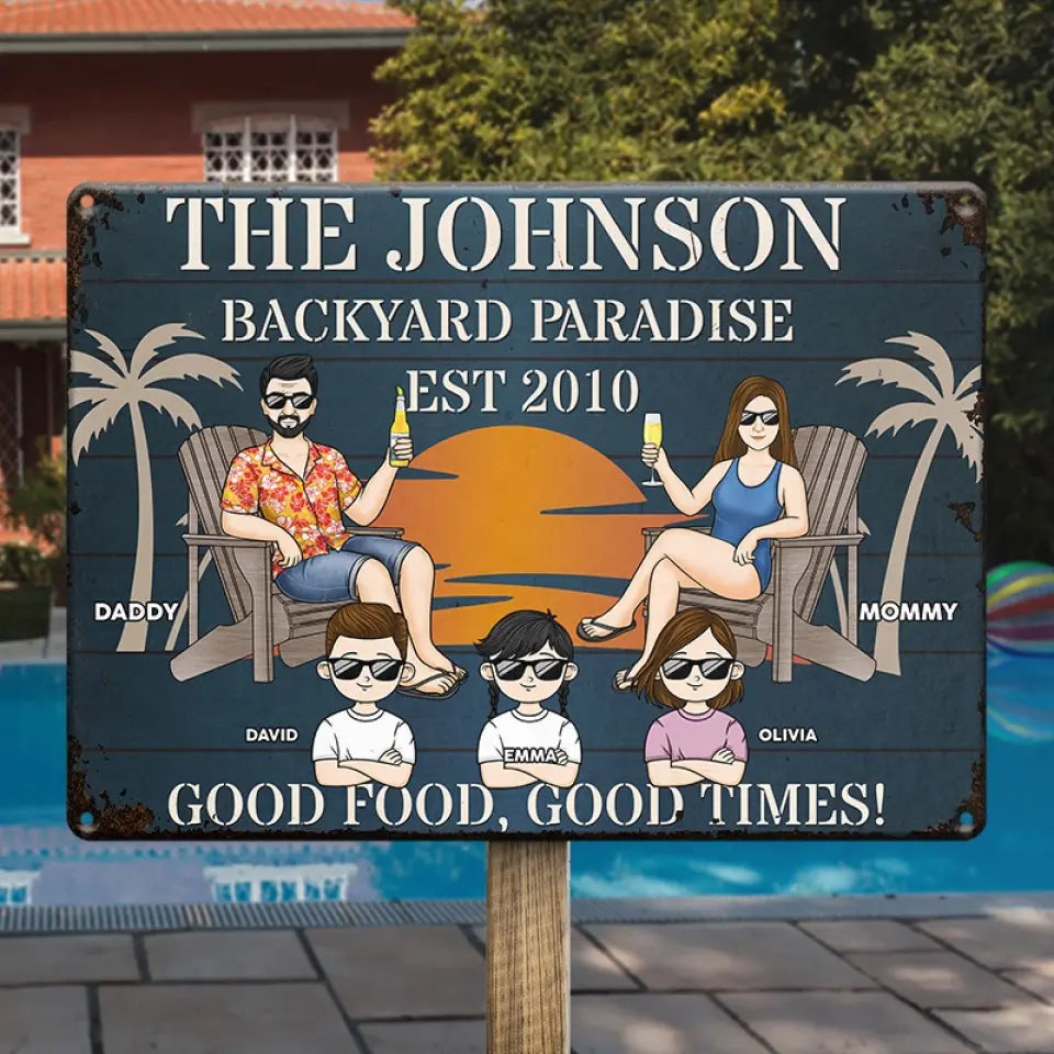 Bonne nourriture, bons moments - Plaque en métal personnalisée pour la décoration intérieure de la famille - Cadeau de pendaison de crémaillère pour les membres de la famille