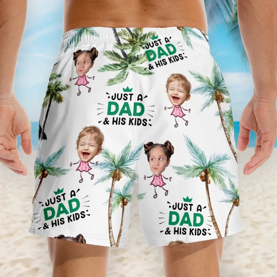Photo personnalisée juste un père et sa fille - Short de plage hawaïen tropical personnalisé pour hommes - Cadeau de vacances d'été pour papa et grand-père