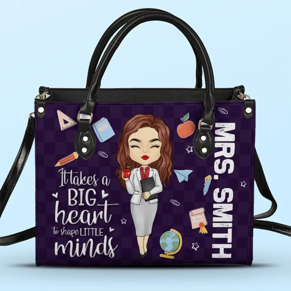 Enseigner, c'est travailler avec le cœur - Sac à main en cuir personnalisé pour enseignant - Cadeau pour enseignant