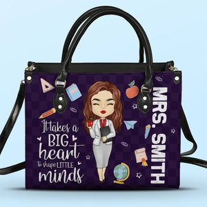 Enseigner, c'est travailler avec le cœur - Sac à main en cuir personnalisé pour enseignant - Cadeau pour enseignant