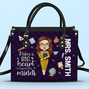 Enseigner, c'est travailler avec le cœur - Sac à main en cuir personnalisé pour enseignant - Cadeau pour enseignant