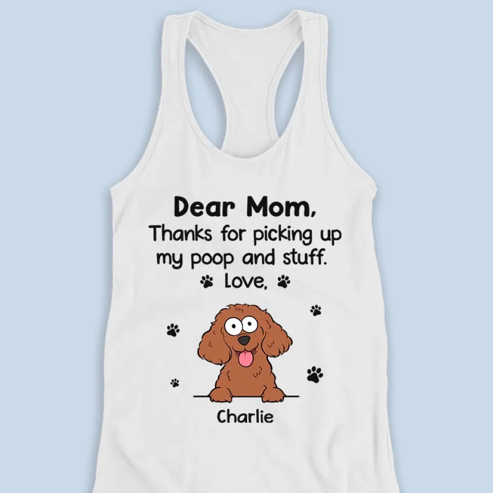 Merci d'avoir ramassé mes crottes et autres affaires - Débardeur et t-shirt dos nageur personnalisés pour chien - Cadeau de vacances d'été pour les propriétaires et les amoureux des animaux
