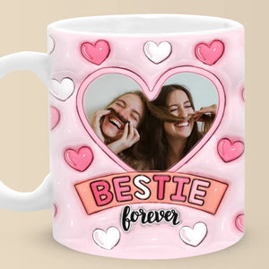 Tasse personnalisée avec photo « Les amis sont la famille que vous choisissez » - Mug personnalisé avec effet gonflé 3D - Cadeau pour les meilleures amies, les meilleures amies et les sœurs