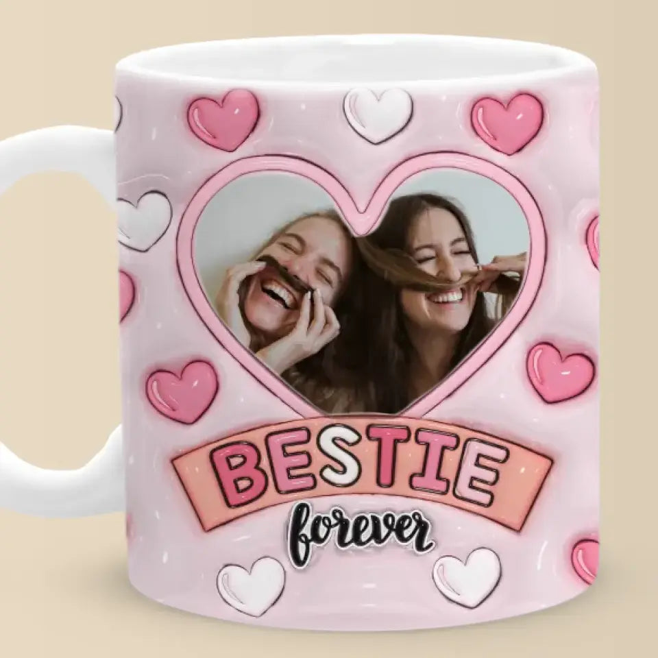 Tasse personnalisée avec photo « Les amis sont la famille que vous choisissez » - Mug personnalisé avec effet gonflé 3D - Cadeau pour les meilleures amies, les meilleures amies et les sœurs