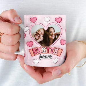 Tasse personnalisée avec photo « Les amis sont la famille que vous choisissez » - Mug personnalisé avec effet gonflé 3D - Cadeau pour les meilleures amies, les meilleures amies et les sœurs