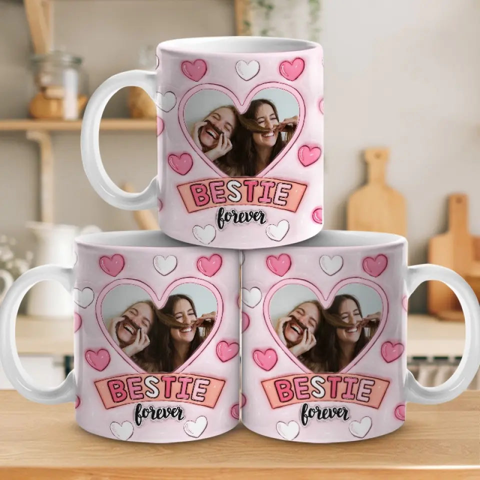 Tasse personnalisée avec photo « Les amis sont la famille que vous choisissez » - Mug personnalisé avec effet gonflé 3D - Cadeau pour les meilleures amies, les meilleures amies et les sœurs
