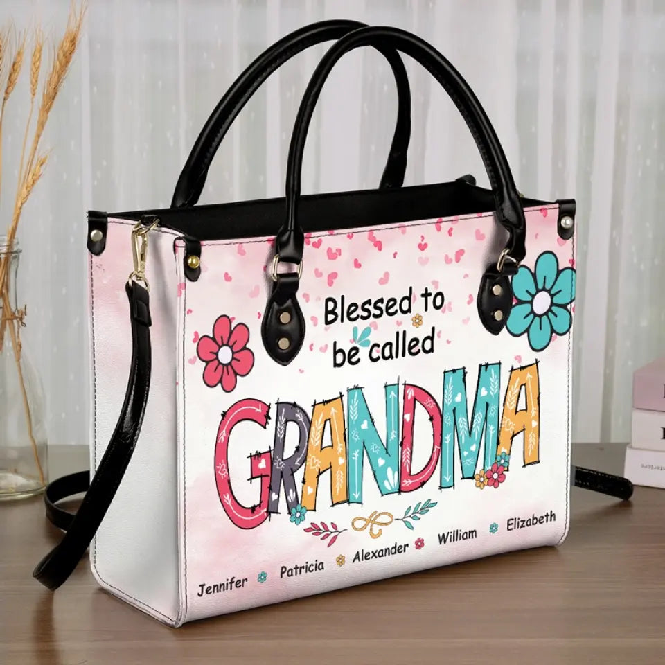 Heureux d'être appelé Grand-mère - Sac à main en cuir personnalisé pour la famille - Cadeau pour maman, grand-mère