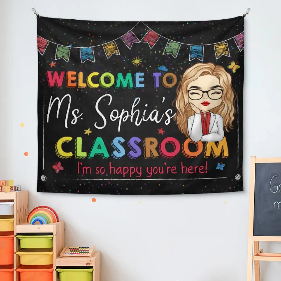 Bienvenue dans ma classe - Tapisserie personnalisée pour enseignant - Cadeau pour enseignant