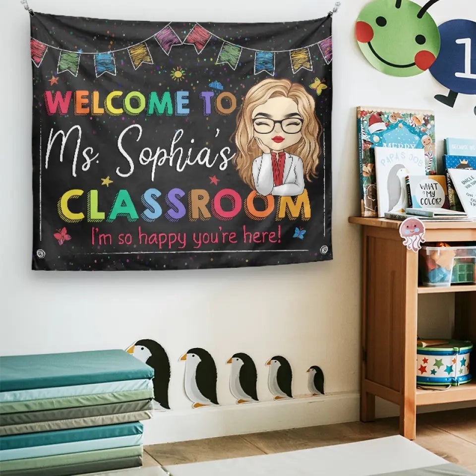 Bienvenue dans ma classe - Tapisserie personnalisée pour enseignant - Cadeau pour enseignant