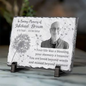 Photo personnalisée « Votre vie a été une bénédiction » – Pierre commémorative rectangulaire personnalisée avec support – Cadeau de condoléances pour les membres de la famille