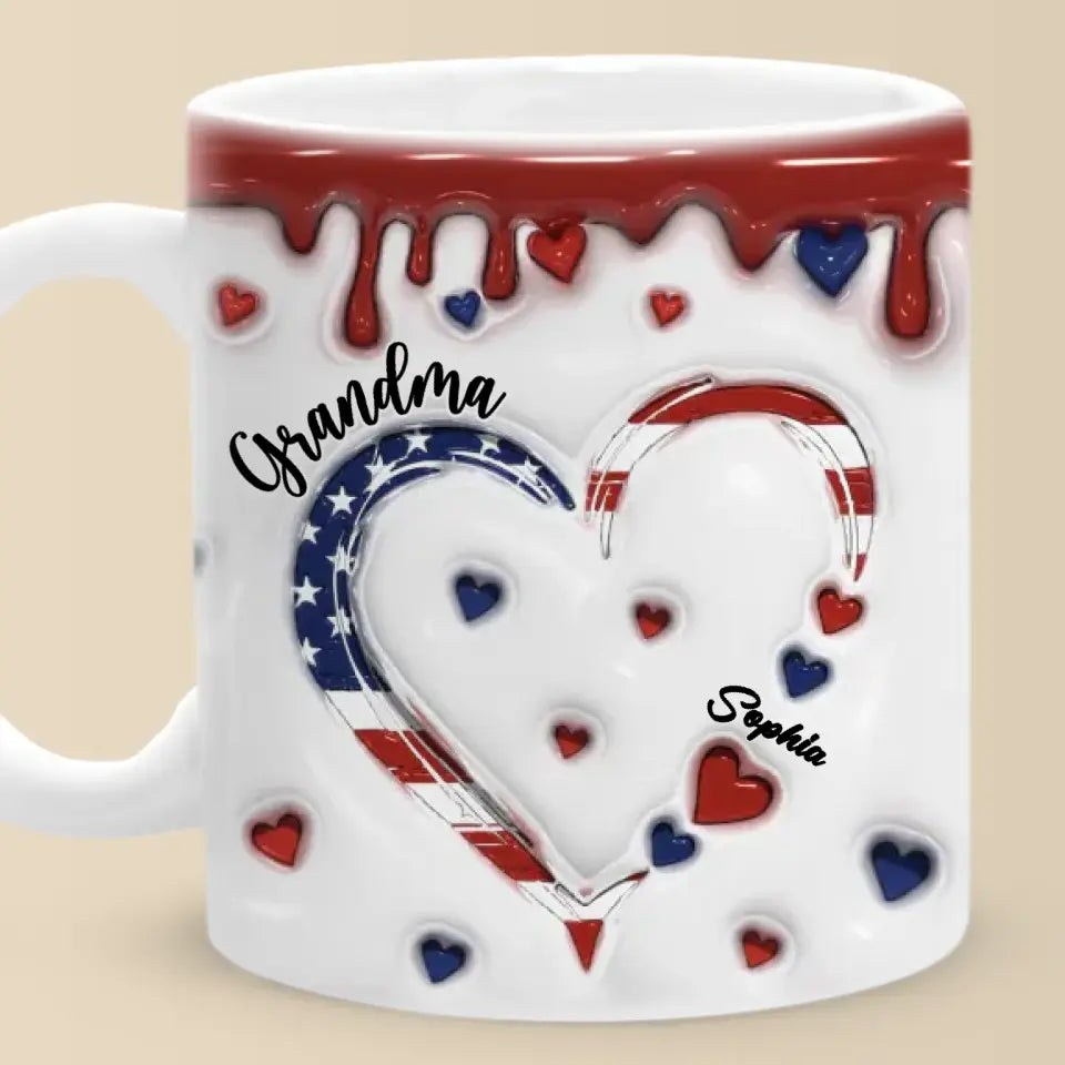 Le cœur de grand-mère déborde d'amour sans limites - Mug personnalisé imprimé effet gonflé 3D pour la famille - Cadeau pour maman, grand-mère