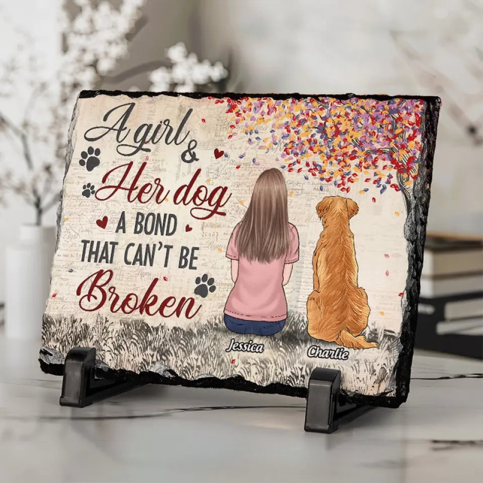 Un lien indéfectible - Pierre commémorative rectangulaire personnalisée avec support - Cadeau de condoléances pour les propriétaires et les amoureux des animaux