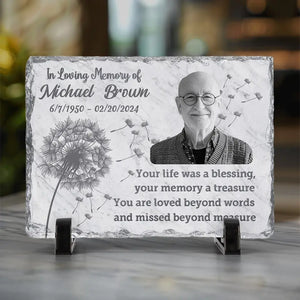 Photo personnalisée « Votre vie a été une bénédiction » – Pierre commémorative rectangulaire personnalisée avec support – Cadeau de condoléances pour les membres de la famille