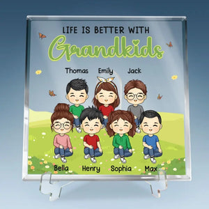 La vie est meilleure avec ses petits-enfants - Plaque acrylique carrée personnalisée pour la famille - Cadeau pour petits-enfants