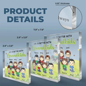 La vie est meilleure avec ses petits-enfants - Plaque acrylique carrée personnalisée pour la famille - Cadeau pour petits-enfants