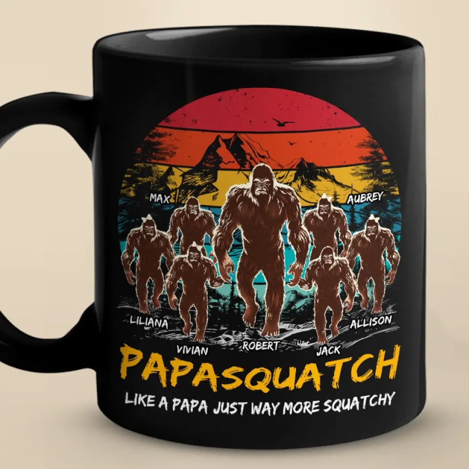 Papa Bigfoot - Mug noir personnalisé pour la famille - Cadeau pour papa et grand-père
