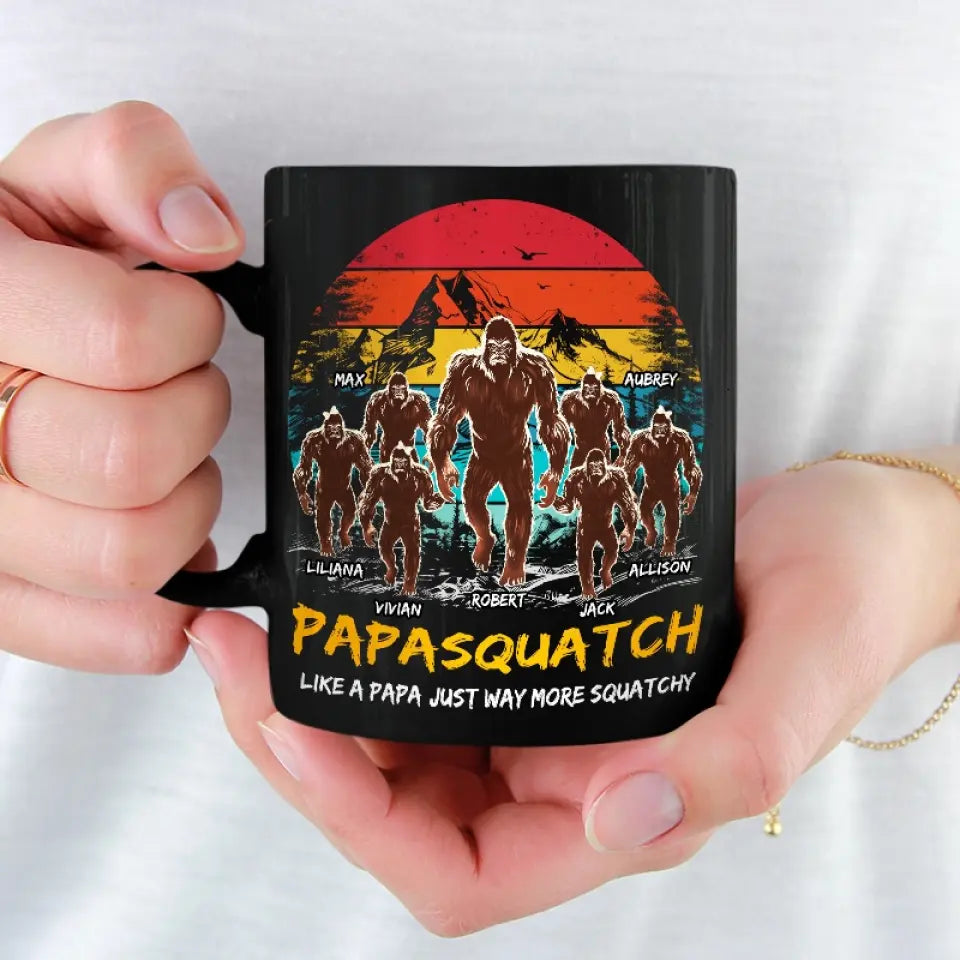 Papa Bigfoot - Mug noir personnalisé pour la famille - Cadeau pour papa et grand-père