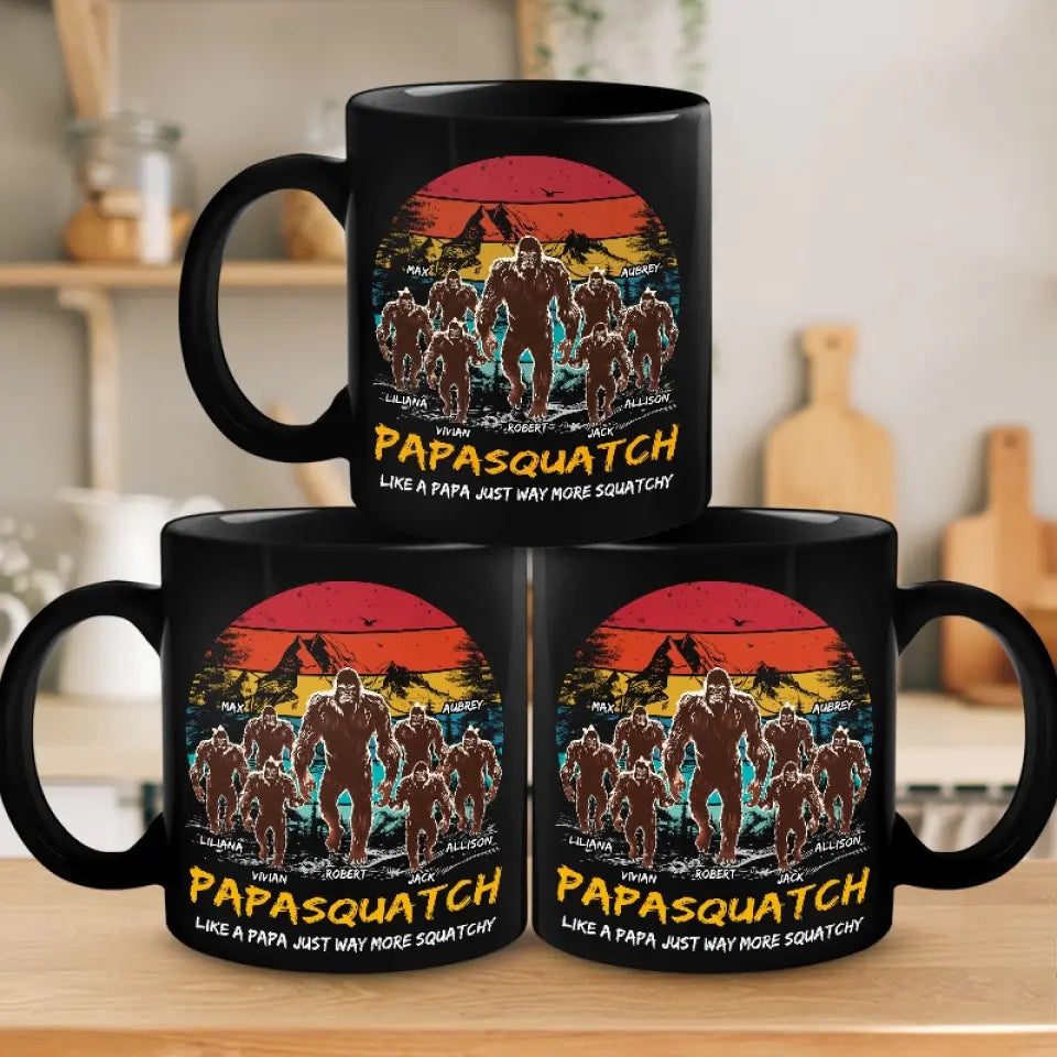 Papa Bigfoot - Mug noir personnalisé pour la famille - Cadeau pour papa et grand-père