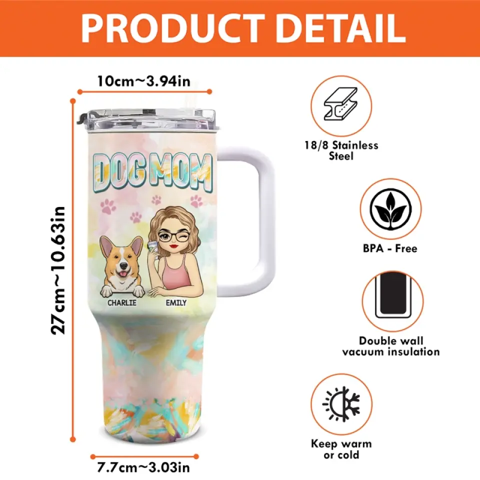 Gobelet personnalisé en acier inoxydable avec poignée « Feline Fine With My Furry Friend » pour chien et chat, 1 134 ml, cadeau pour propriétaires et amoureux des animaux