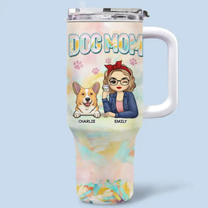 Gobelet personnalisé en acier inoxydable avec poignée « Feline Fine With My Furry Friend » pour chien et chat, 1 134 ml, cadeau pour propriétaires et amoureux des animaux