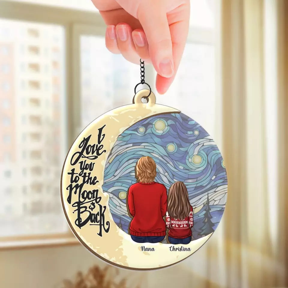 J'aime grand-mère jusqu'à la lune et retour - Attrape-soleil personnalisé à suspendre à une fenêtre - Cadeau de Noël pour maman et grand-mère