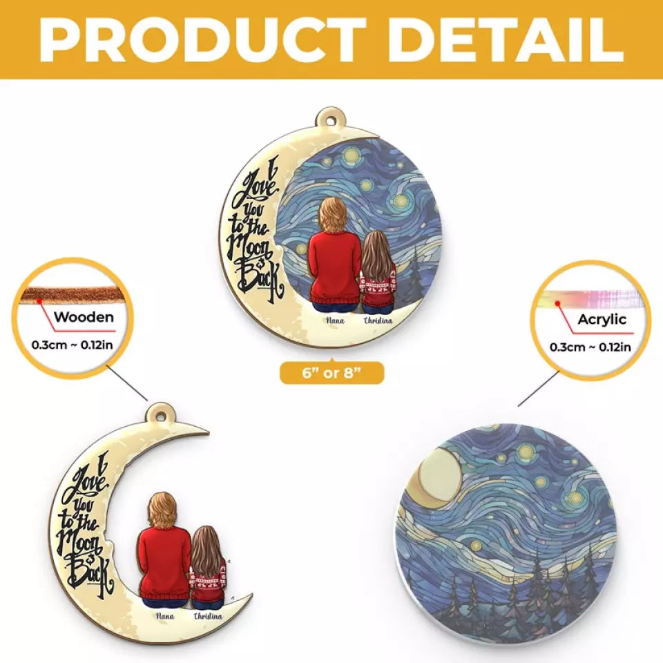J'aime grand-mère jusqu'à la lune et retour - Attrape-soleil personnalisé à suspendre à une fenêtre - Cadeau de Noël pour maman et grand-mère