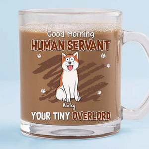 Tasse en verre personnalisée « Bonjour, serviteur humain » - Cadeau pour les propriétaires et les amoureux des animaux