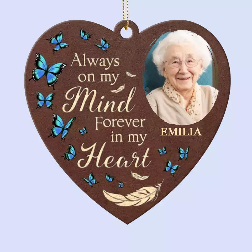 Photo personnalisée pour toujours dans nos cœurs - Ornement commémoratif personnalisé en cuir - Cadeau de Noël, cadeau de condoléances pour les membres de la famille