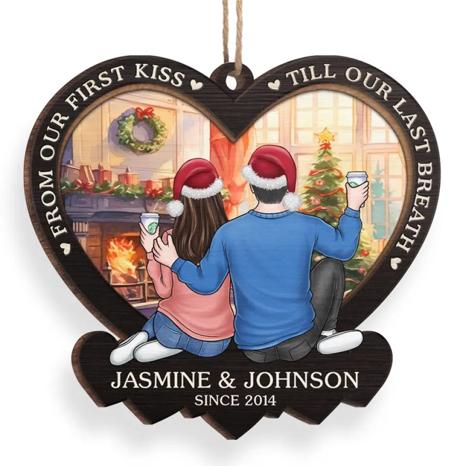 Deux cœurs qui n'en font qu'un, s'épanouissant dans un amour éternel - Ornement personnalisé pour couple - Forme en bois personnalisée - Cadeau de Noël pour mari et femme, anniversaire
