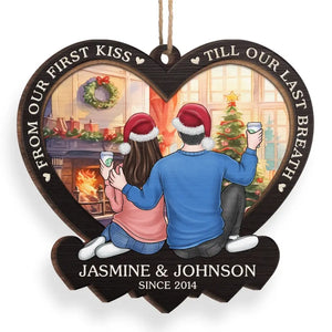 Deux cœurs qui n'en font qu'un, s'épanouissant dans un amour éternel - Ornement personnalisé pour couple - Forme en bois personnalisée - Cadeau de Noël pour mari et femme, anniversaire