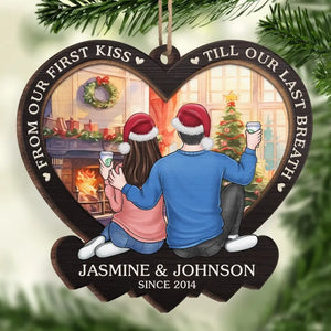Deux cœurs qui n'en font qu'un, s'épanouissant dans un amour éternel - Ornement personnalisé pour couple - Forme en bois personnalisée - Cadeau de Noël pour mari et femme, anniversaire