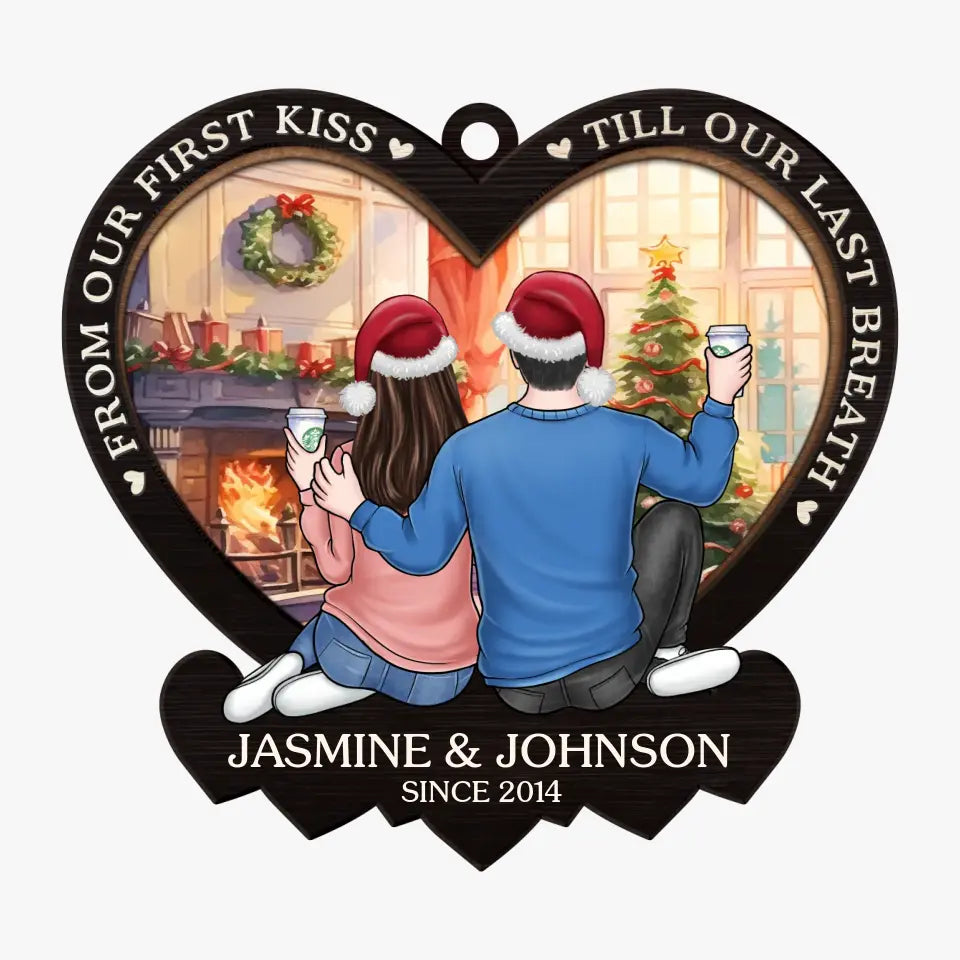 Deux cœurs qui n'en font qu'un, s'épanouissant dans un amour éternel - Ornement personnalisé pour couple - Forme en bois personnalisée - Cadeau de Noël pour mari et femme, anniversaire