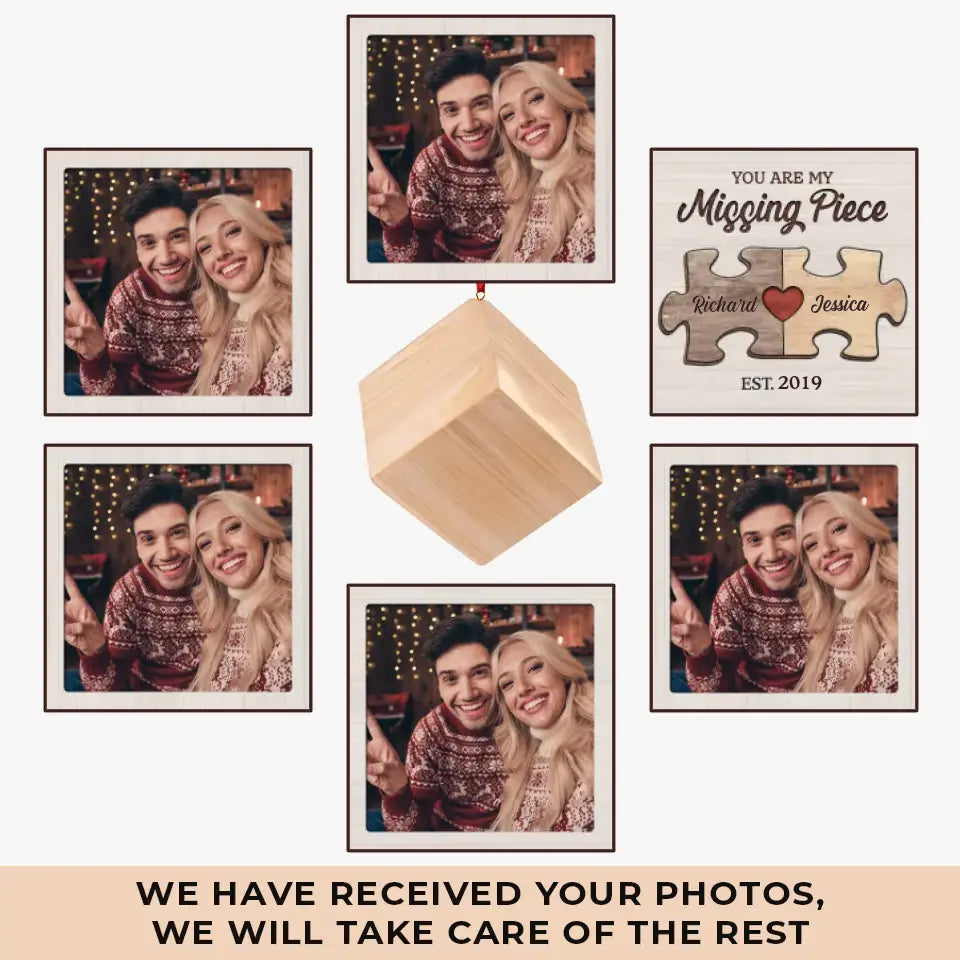 Photo personnalisée « Tu es ma pièce manquante » – Ornement en bois personnalisé pour couple – Cadeau de Noël pour mari et femme, anniversaire