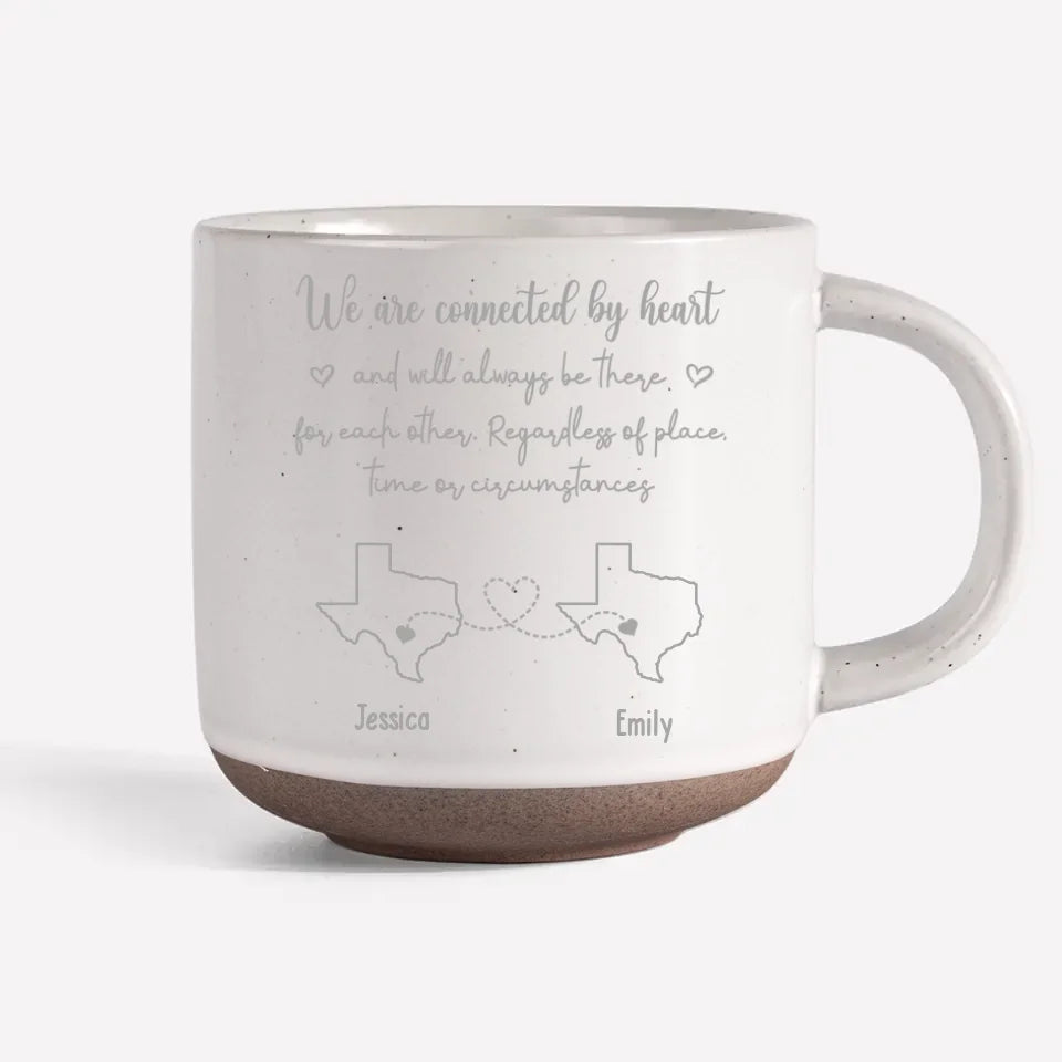 Nous sommes connectés par le cœur - Mug en poterie personnalisé Bestie - Cadeau pour meilleures amies, meilleures amies, sœurs