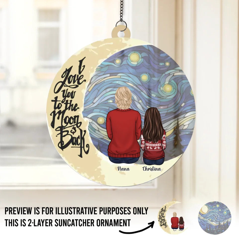 J'aime grand-mère jusqu'à la lune et retour - Attrape-soleil personnalisé à suspendre à une fenêtre - Cadeau de Noël pour maman et grand-mère