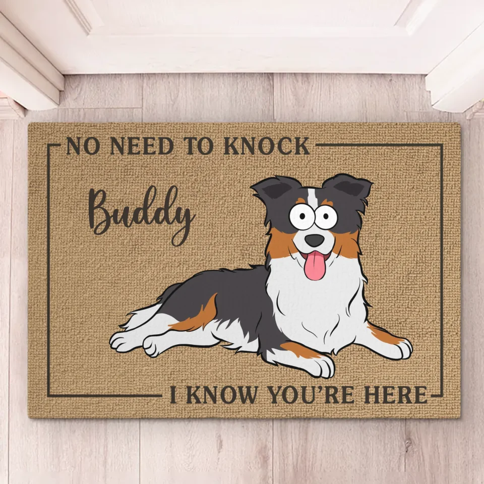 Pas besoin de frapper - Tapis décoratif personnalisé pour chien - Cadeau de pendaison de crémaillère pour les propriétaires et les amoureux des animaux