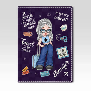 Travaillez dur, voyagez dur - Étui de passeport personnalisé, porte-passeport - Cadeau de vacances, cadeau pour les amateurs de voyages d'aventure