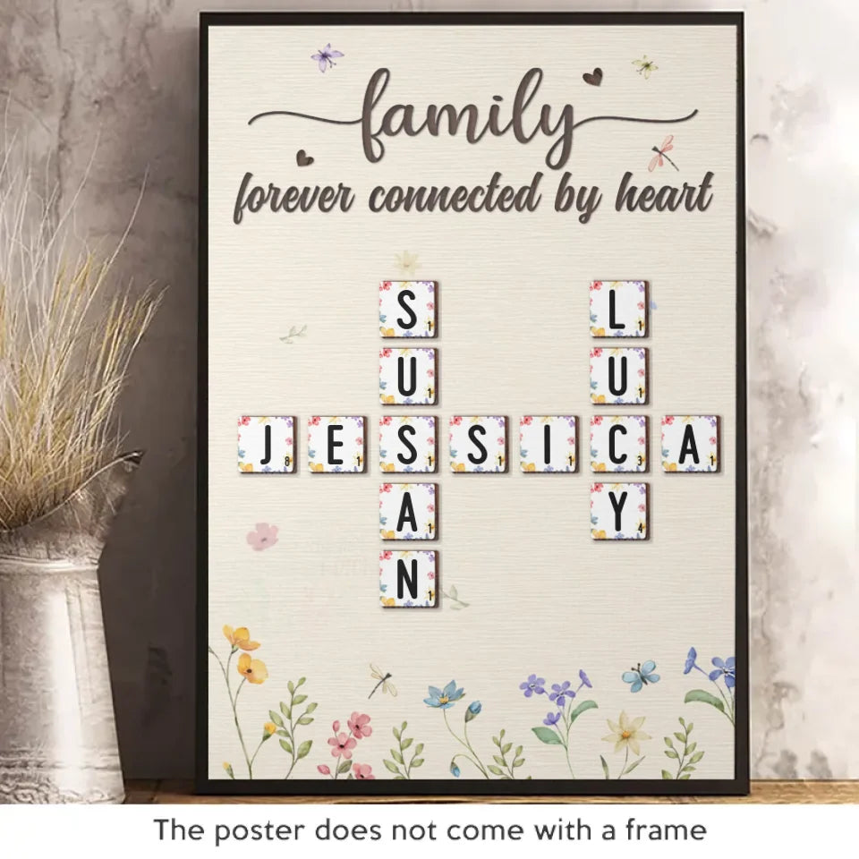 Toujours connectés par le cœur - Affiche verticale personnalisée pour la famille - Cadeau pour les membres de la famille, les frères et sœurs, les frères, les sœurs et les meilleurs amis
