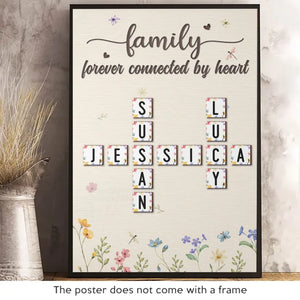 Toujours connectés par le cœur - Affiche verticale personnalisée pour la famille - Cadeau pour les membres de la famille, les frères et sœurs, les frères, les sœurs et les meilleurs amis