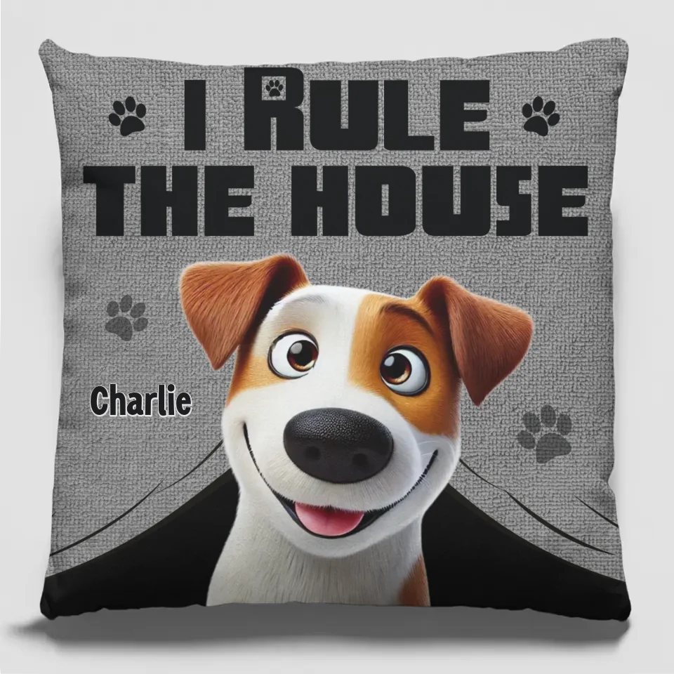 Dans cette maison, c'est le chien qui commande ! Coussin personnalisé pour chien ! Cadeau pour les propriétaires et les amoureux des animaux.