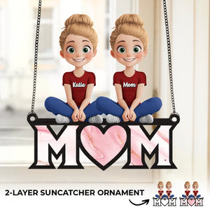 Là où maman s'assoit, l'amour se rassemble - Ornement attrape-soleil personnalisé à suspendre à la fenêtre - Cadeau pour maman et grand-mère