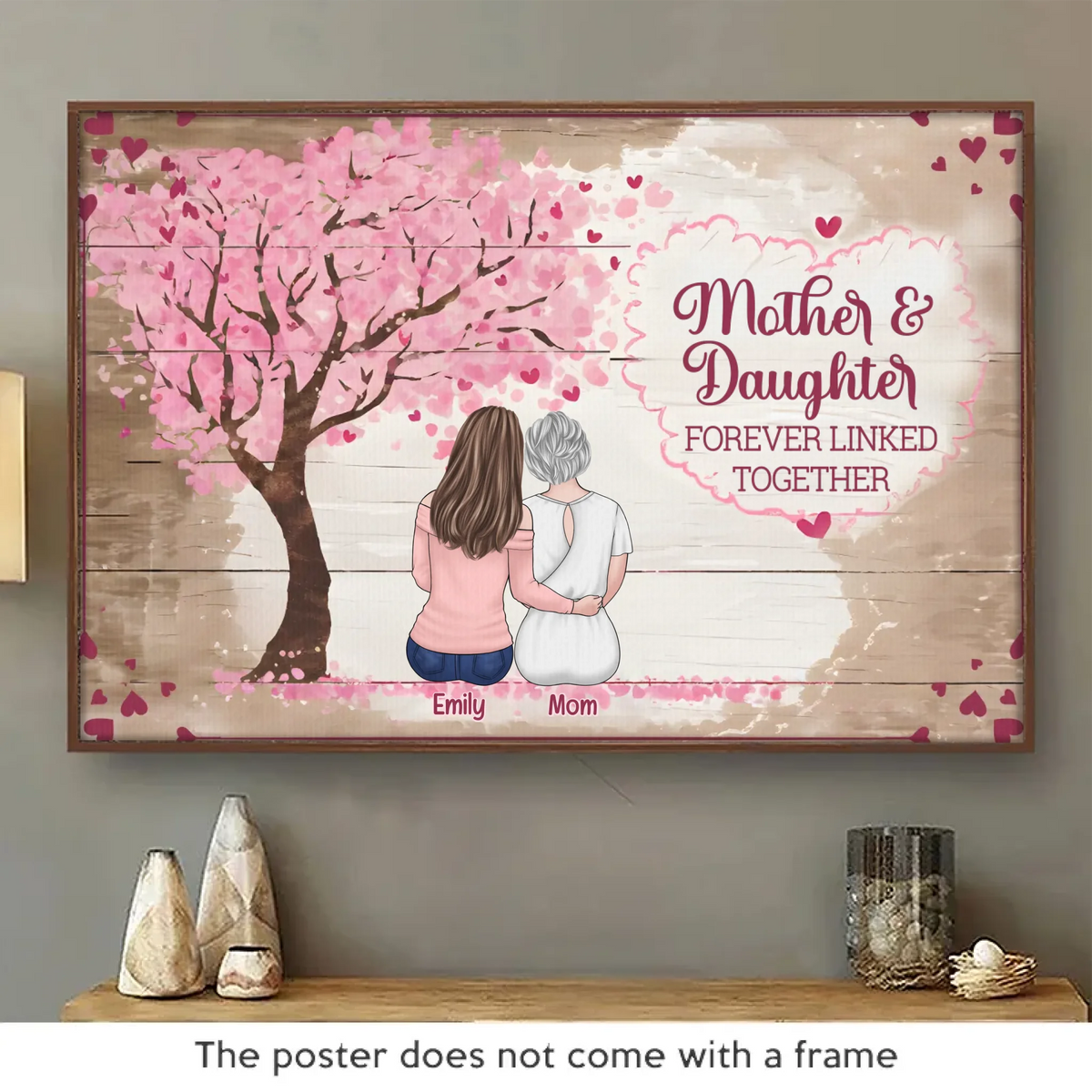 Liés par l'amour, pour toujours et à jamais - Affiche horizontale personnalisée pour la famille - Cadeau pour maman