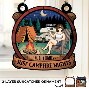 No City Lights - Camping Personalized Window Hanging Suncatcher Ornament - Gift For Camping Lovers