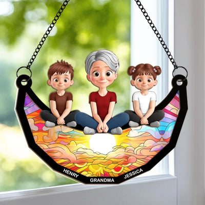 Grandma’s Heart Holds All The Love - Family Personalized Window Hanging Suncatcher Ornament - Mother's Day, Gift For Mom, Grandma