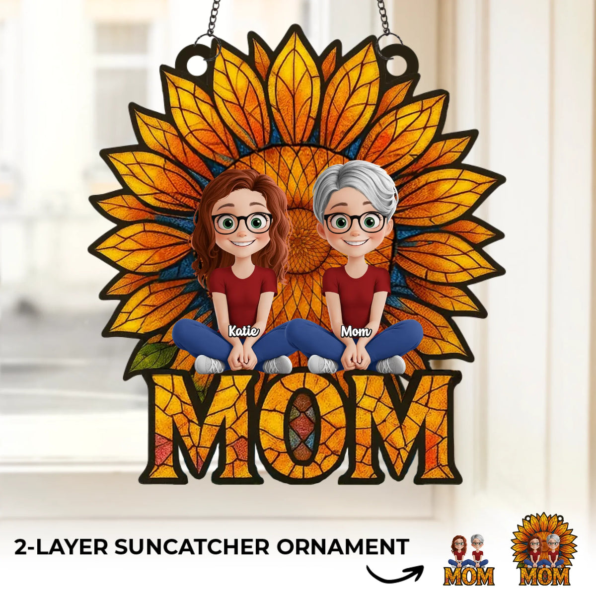 Elle est le soleil qui nous unit - Ornement attrape-soleil personnalisé à suspendre à la fenêtre de la famille - Fête des Mères, cadeau pour maman, grand-mère