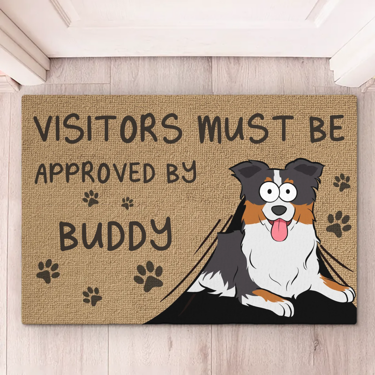 Approbation canine requise pour l'entrée - Tapis décoratif personnalisé pour chien - Cadeau de pendaison de crémaillère pour propriétaires et amoureux des animaux