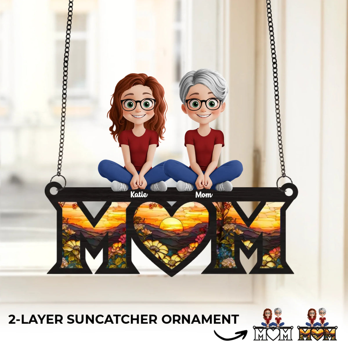 Mom’s Heart Is The Warmest Place - Family Personalized Window Hanging Suncatcher Ornament - Mother's Day, Gift For Mom, Grandma